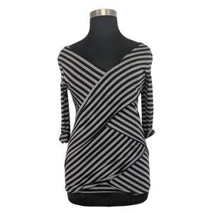 Verve Ami L Gray Black Striped Bandage Top Y2K Art To Wear Career Office Evening